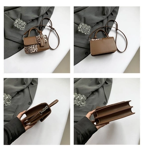 Detailed four-way view showing leopard print panel, inner compartments and side buckles