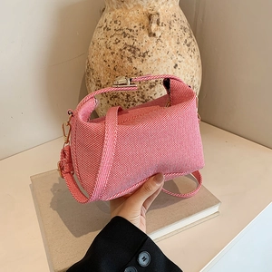 Women Crossbody Bag Fashion Twill Texture PU Leather Handbag With Metal Lock Simple Korean Style Shoulder Bag Daily Use