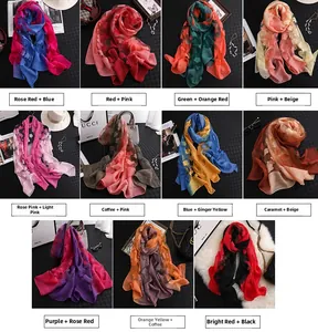 Grille détaillée de foulards élégants en soie dégradée avec fleurs 3D et diverses couleurs