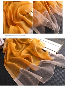 Detailansicht des orange-rosa Seidenschals mit Rautenmuster und Pailletten-Textur am Rand