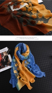 Détail de broderie florale sur écharpe en maille dégradée avec texture élégante