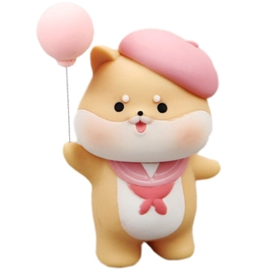 Cute Shiba Inu vinyl cake topper with pink beret and balloon for party decoration