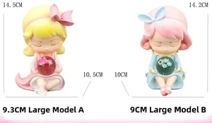 Detailed dimensions of cute girl night light ornaments for desktop decor, A and B models
