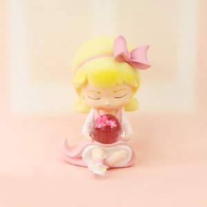 Cute resin girl night light with pink bow and floral sphere for desk decoration