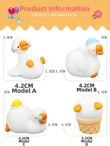 Size chart for cute white goose figurines showing dimensions of four different styles