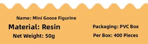 Mini resin goose figurine specifications showing product material and weight details