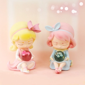 Cute Cartoon Girl Night Light Resin Ornament With Dry Flower Crystal Ball For Bedroom Desktop Decor Dreamy Gift