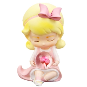 Cute cartoon girl figurine night light in pink dress for bedroom or desk decor
