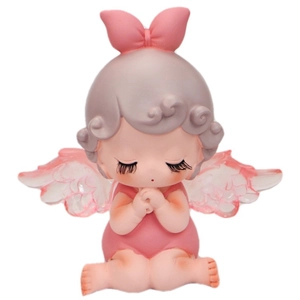 Figurine ange rose pour gâteau avec ailes transparentes et nœud pour anniversaire