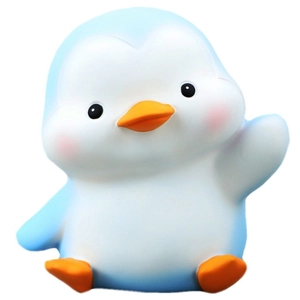 Cute penguin piggy bank in light blue and white, durable shatterproof money saving jar