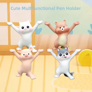 Funny animal pen holders set featuring cat bear pig and dog in lifting poses