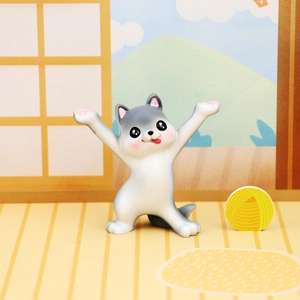 Cute husky dog figurine pen holder stand for desk decoration in a cozy room setting
