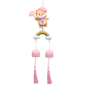 Cute cartoon wind chime with pink doll, rainbow, and tassels for room decoration