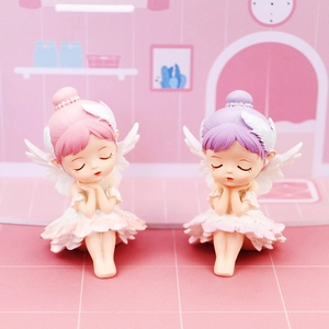 Cute pink and purple angel ballerina figurines with white wings for car dashboard decor