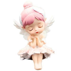 Cute ballerina angel figurine with pink hair and white wings for car dashboard or cake topper