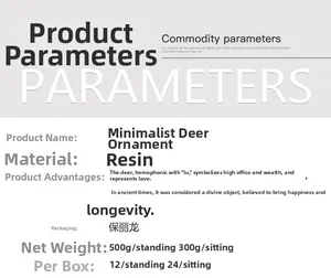 Detailed specification chart of minimalist resin elk figurines with material and net weight