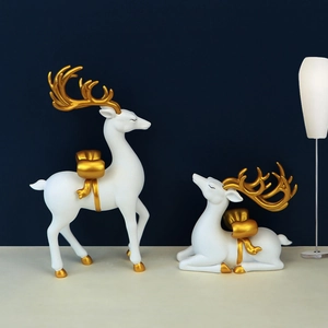 Nordic Minimalist Elk Deer Figurine Resin Statue White Gold Antler For Living Room Home Office Decor Wedding Gift