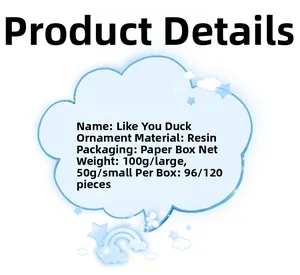 Size and material specifications for cute resin duck ornaments in blue cloud frame