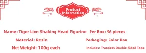 Detail list of resin tiger-lion bobblehead car ornament with weight and packaging info
