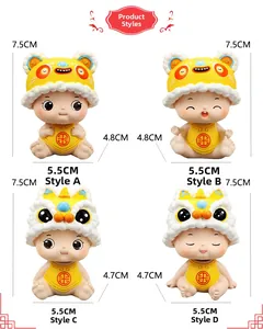 Detailed size chart for miniature Chinese folk figures with lion and tiger hats