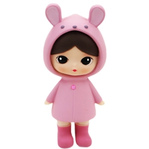 Cute girl figurine in pink rabbit raincoat collectible doll for birthday gifts
