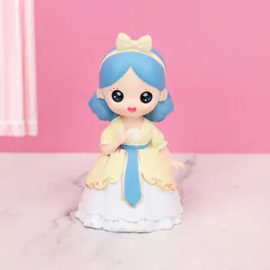 Cute resin princess figurine with blue hair and lace dress for car and cake decoration