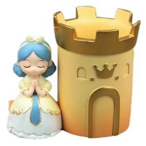 Cute cartoon princess and yellow castle desk organizer for pens and brushes