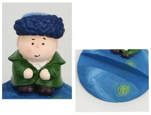 Artistic Van Gogh figurine phone stand with starry night base for desk and bedside