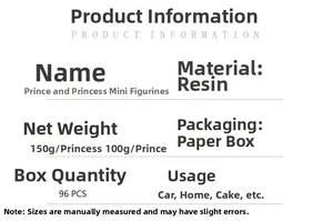 Specifications for resin Little Prince and Princess figurines for car or cake decoration