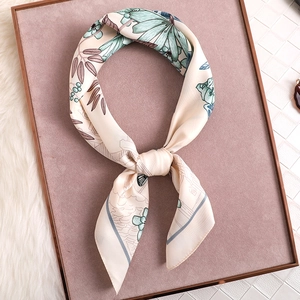 Elegant Floral Print Faux Satin Square Scarf For Women Soft Satin Texture Fashion Neck Wrap Headband