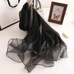 Eleganter Seidenmischung Schal Damen Glänzend Metallfaden Gold Pailletten Einfarbig Leichter Sonnenschutz Umhang Mode Schal