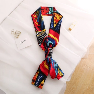 Women Skinny Scarf Faux Satin Twilly Pointed Long Strip Equestrian Zebra Print Neckerchief Bag Handle Wrap Hair Band