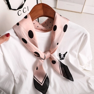 Satin Like Satin Square Scarf Polka Dot Floral Horse Print Elegant Neck Wrap Hair Accessory Women French Style