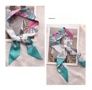 Detail of nautical print scarf with anchor and rope patterns on a silk-like slim twilly