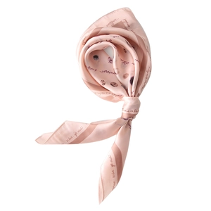 Écharpe élégante en imitation soie rose avec rayures marron et lettrage vintage en nœud rose
