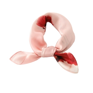 Pink silk-like tie-dye floral scarf for women with elegant knot style and smooth finish
