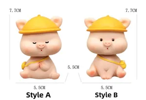 Detailed size view of Style A and Style B cute shaking head pig car ornaments