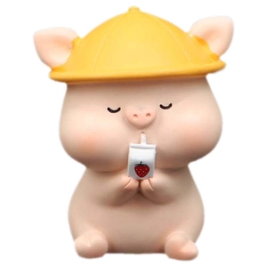 Figurine de cochon rose en résine avec chapeau de soleil pour décoration de bureau mignonne