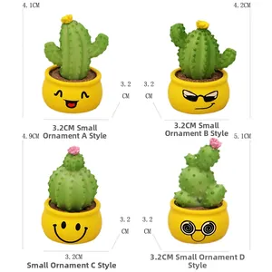 Detailed dimensions of four creative resin cactus car dashboard ornaments with emoji bases
