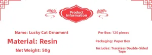 Detailed resin Lucky Cat car ornament specifications with size weight and packaging data