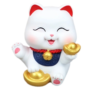 White Lucky Cat car ornament with golden ingots for home and office desktop decoration