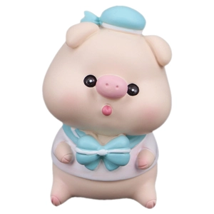Cute pink resin piggy figurine in sailor outfit for car dashboard and desk decor