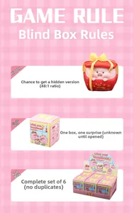Detail der rosa Schweinchen Blindbox-Figuren mit Geschenkverpackung und Set-Kollektion