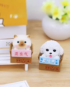 Detailed resin cat and dog figurines in mini express boxes with Mo Sheng Qi sign