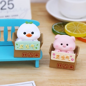 Cute cartoon animal desk ornaments featuring a bird and pig in Don't Get Angry boxes