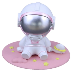 Cute astronaut car dashboard ornament with pink base and silver metallic visor