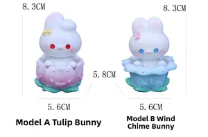 Detailed size specifications for cute rabbit dashboard ornament with floral base heights