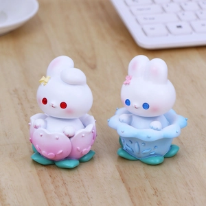 Creative nodding rabbit ornaments in flower base for car dashboard and desk decor