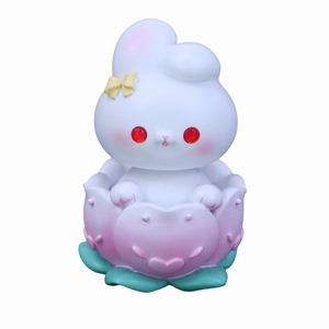 Cute bunny figurine in pink lotus base for car dashboard or office desktop decoration