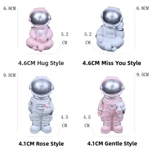 Detailed size dimensions for creative resin astronaut ornaments in four distinct poses